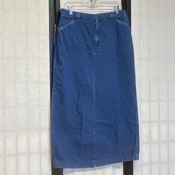 Riders Casuals by Lee A Line Back Slit Denim Jeans Maxi Skirt Medium Wash 16 - Picture 3 of 12